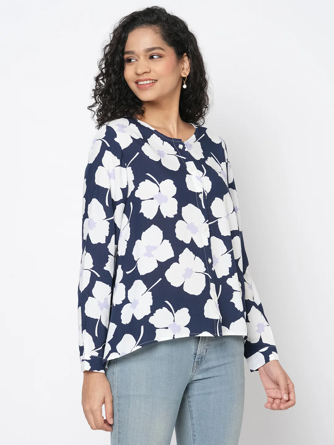 Women's Navy Modal Regular Fit Blouse - Image 3