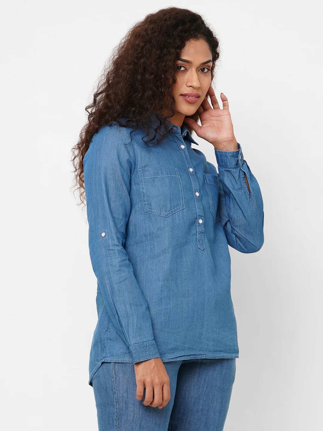 Women's Denim Cotton Viscose Regular Fit Blouse - Image 3