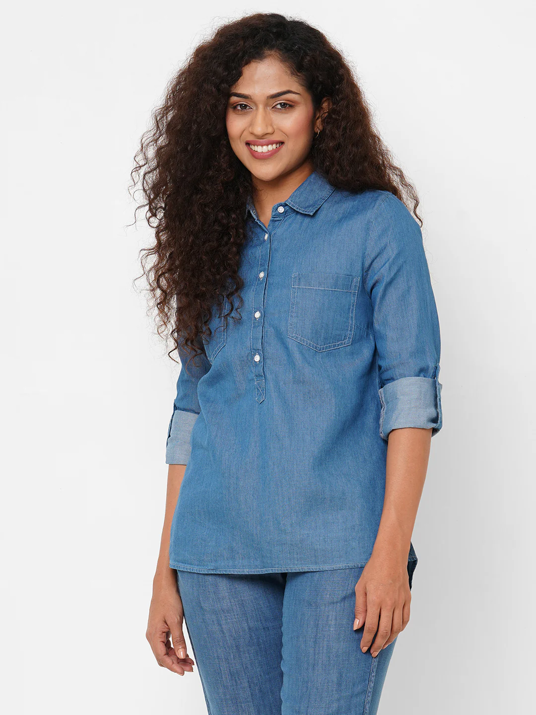 Women's Denim Cotton Viscose Regular Fit Blouse - Image 5