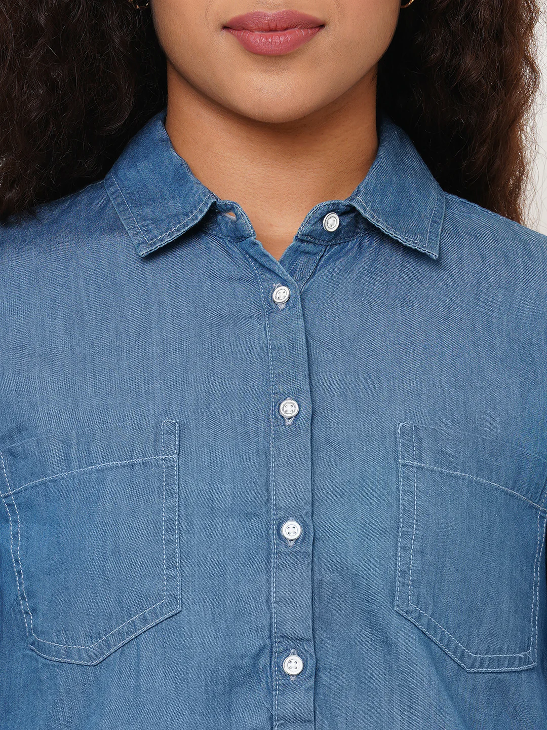 Women's Denim Cotton Viscose Regular Fit Blouse - Image 6