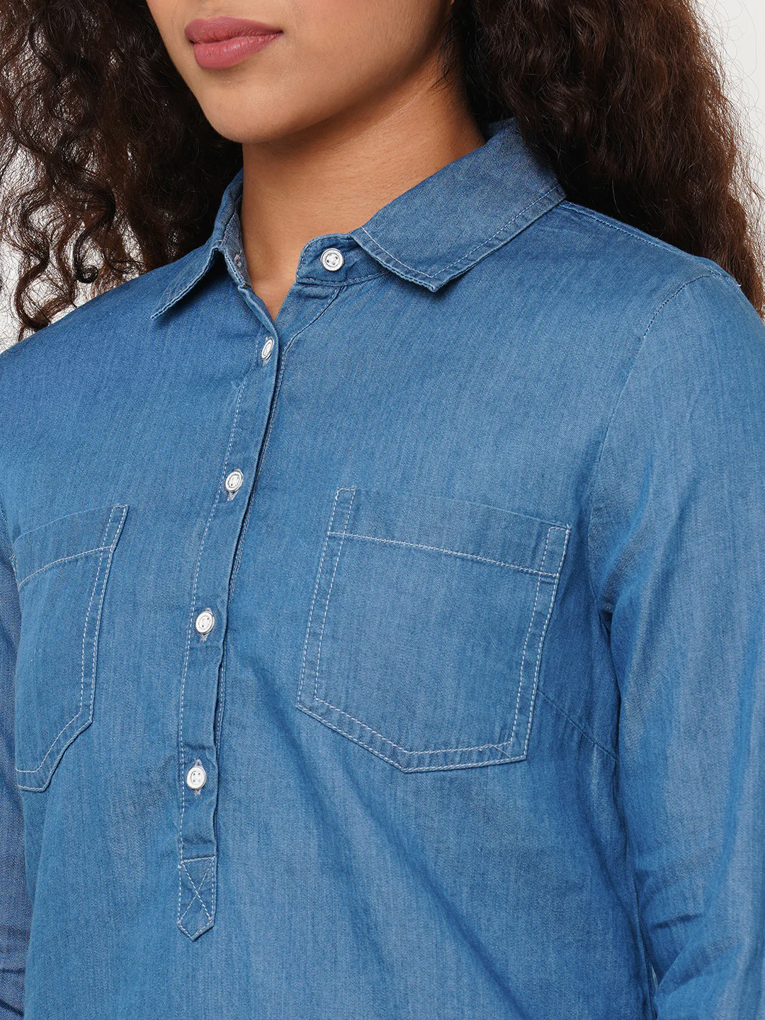Women's Denim Cotton Viscose Regular Fit Blouse - Image 7