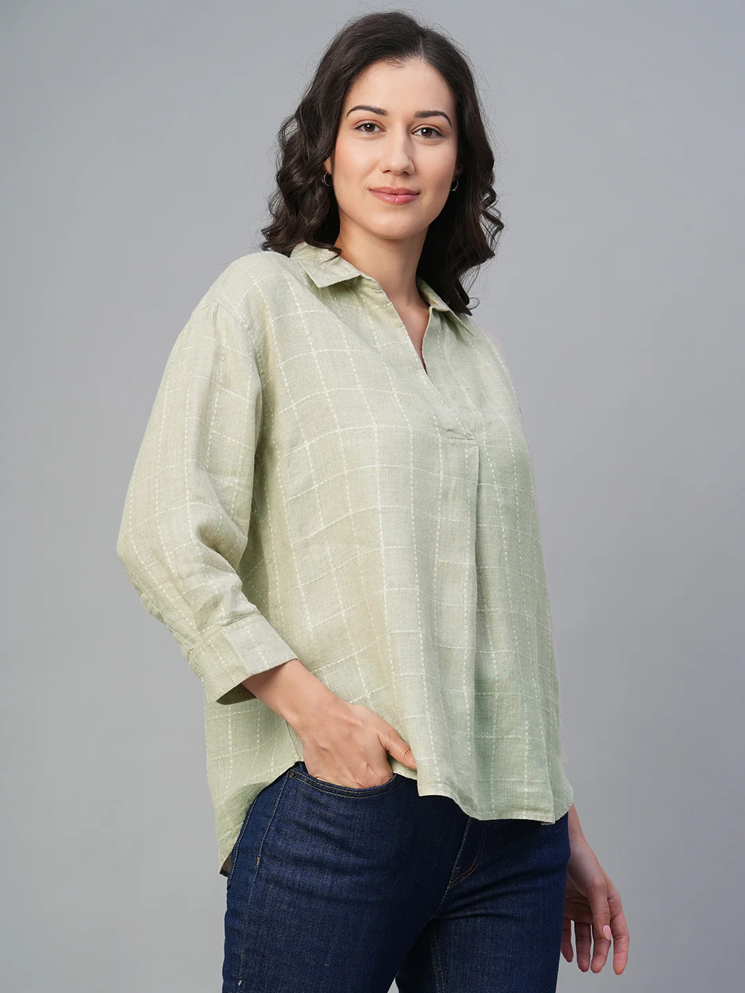 Women's Natural 100% Linen Regular Fit Blouse - Image 3