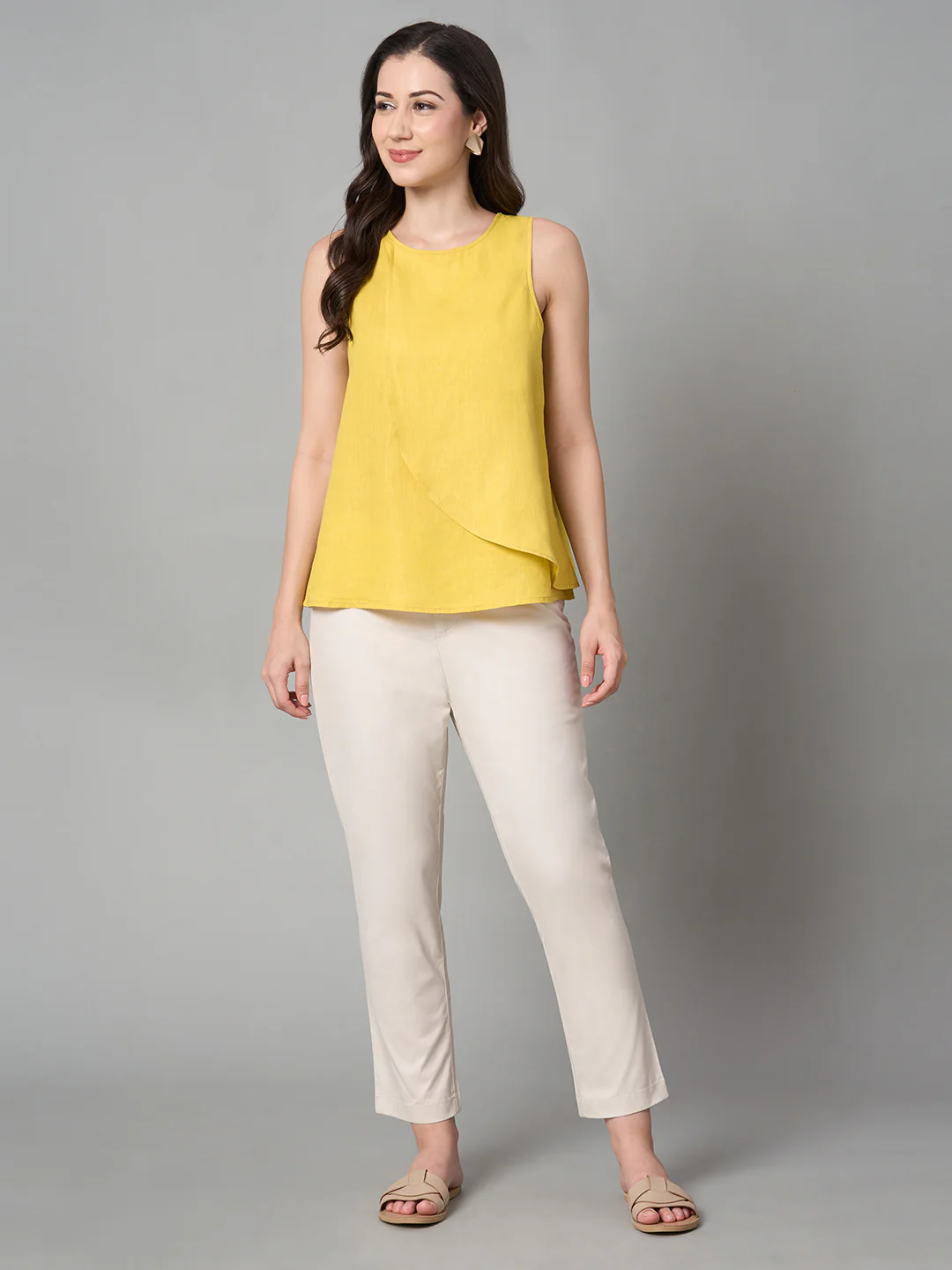 Women's Yellow 100% Linen Regular Fit Blouse - Image 5