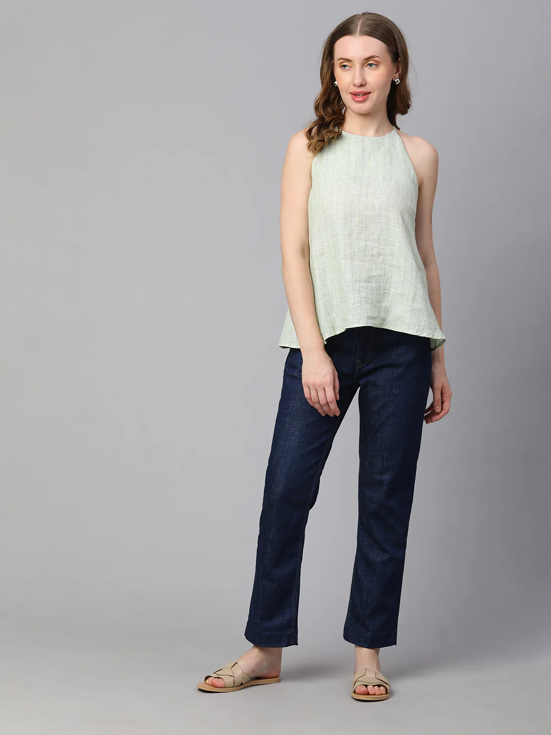 Women's Lime Linen Regular Fit Blouse - Image 2