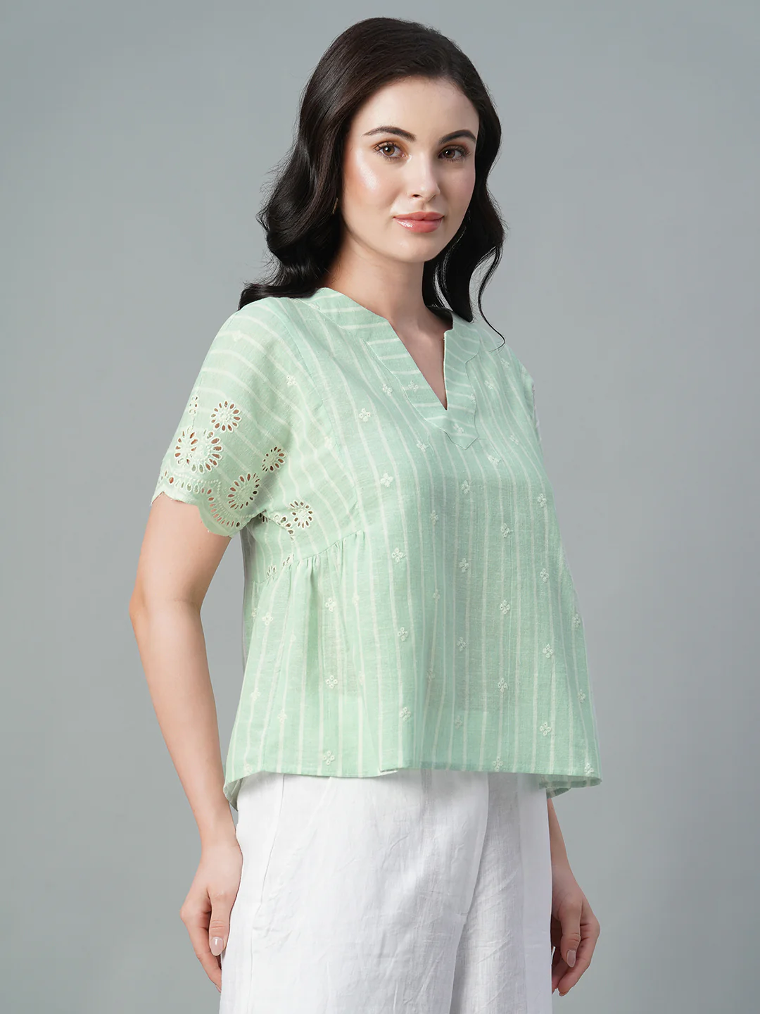 Women's Mint Cotton Flax Regular Fit Blouse - Image 4