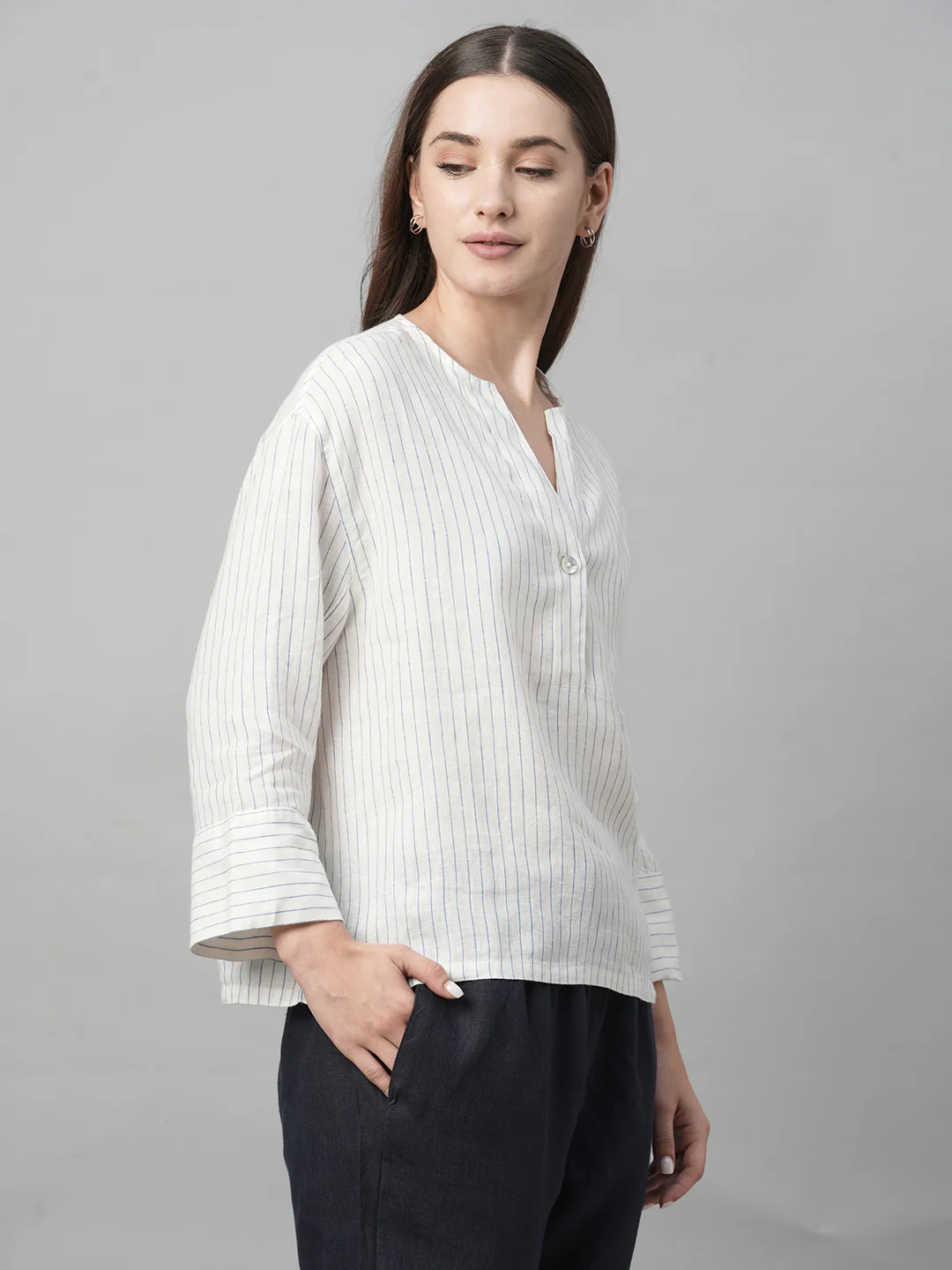 Women's White Linen Boxy Fit Blouse - Image 3