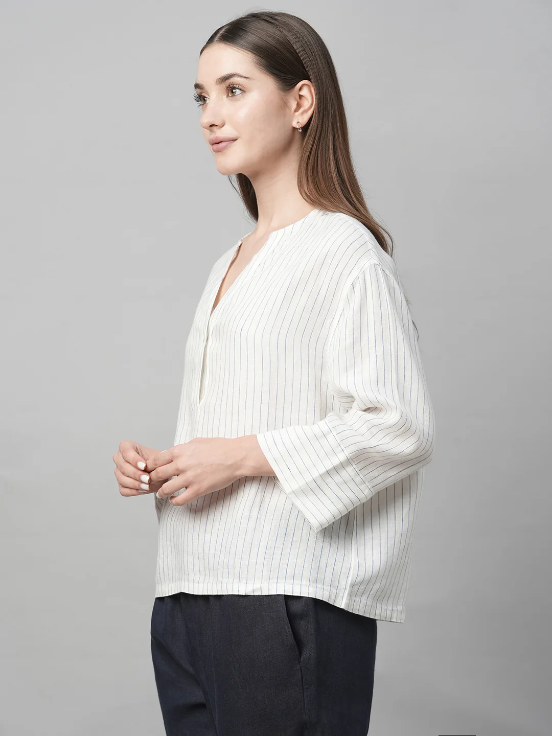 Women's White Linen Boxy Fit Blouse - Image 4