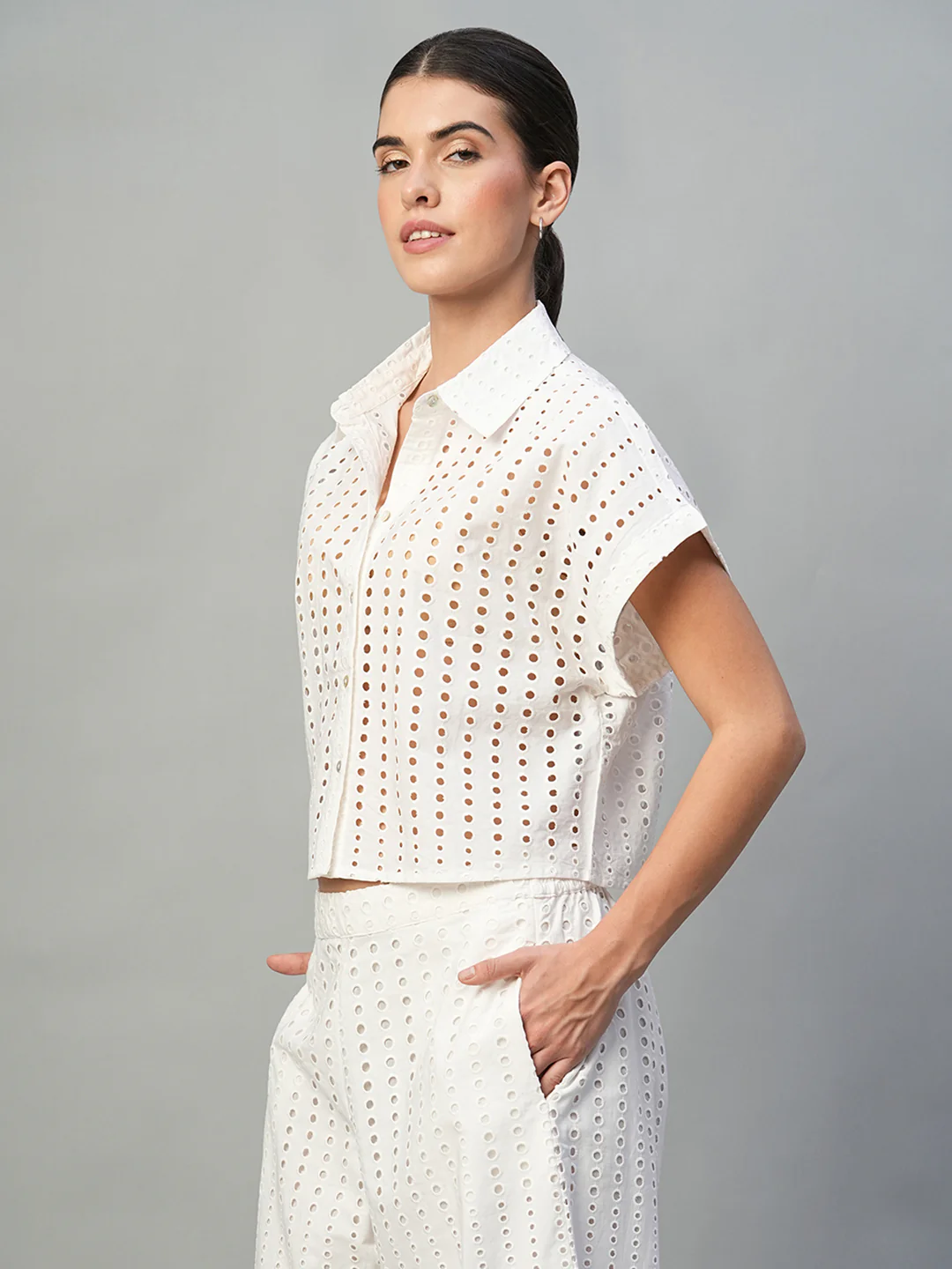 Women's White 100% Cotton Boxy Fit Blouse - Image 3