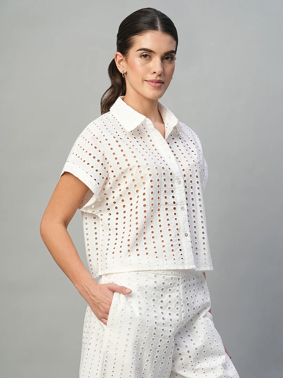 Women's White 100% Cotton Boxy Fit Blouse - Image 4