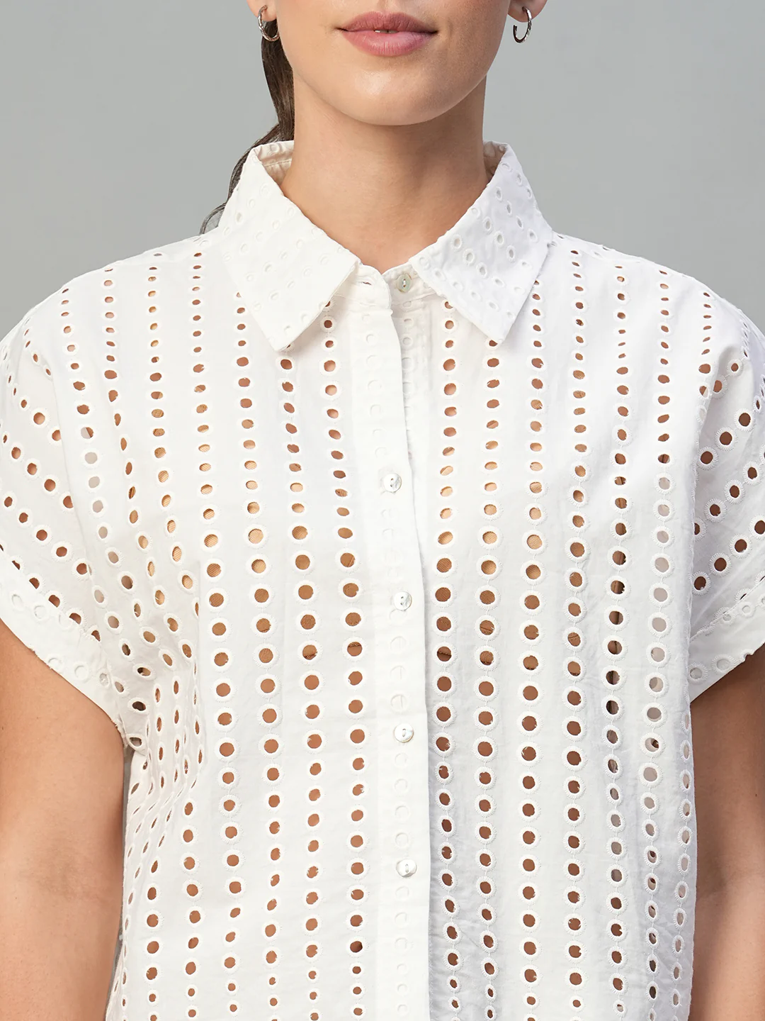 Women's White 100% Cotton Boxy Fit Blouse - Image 6