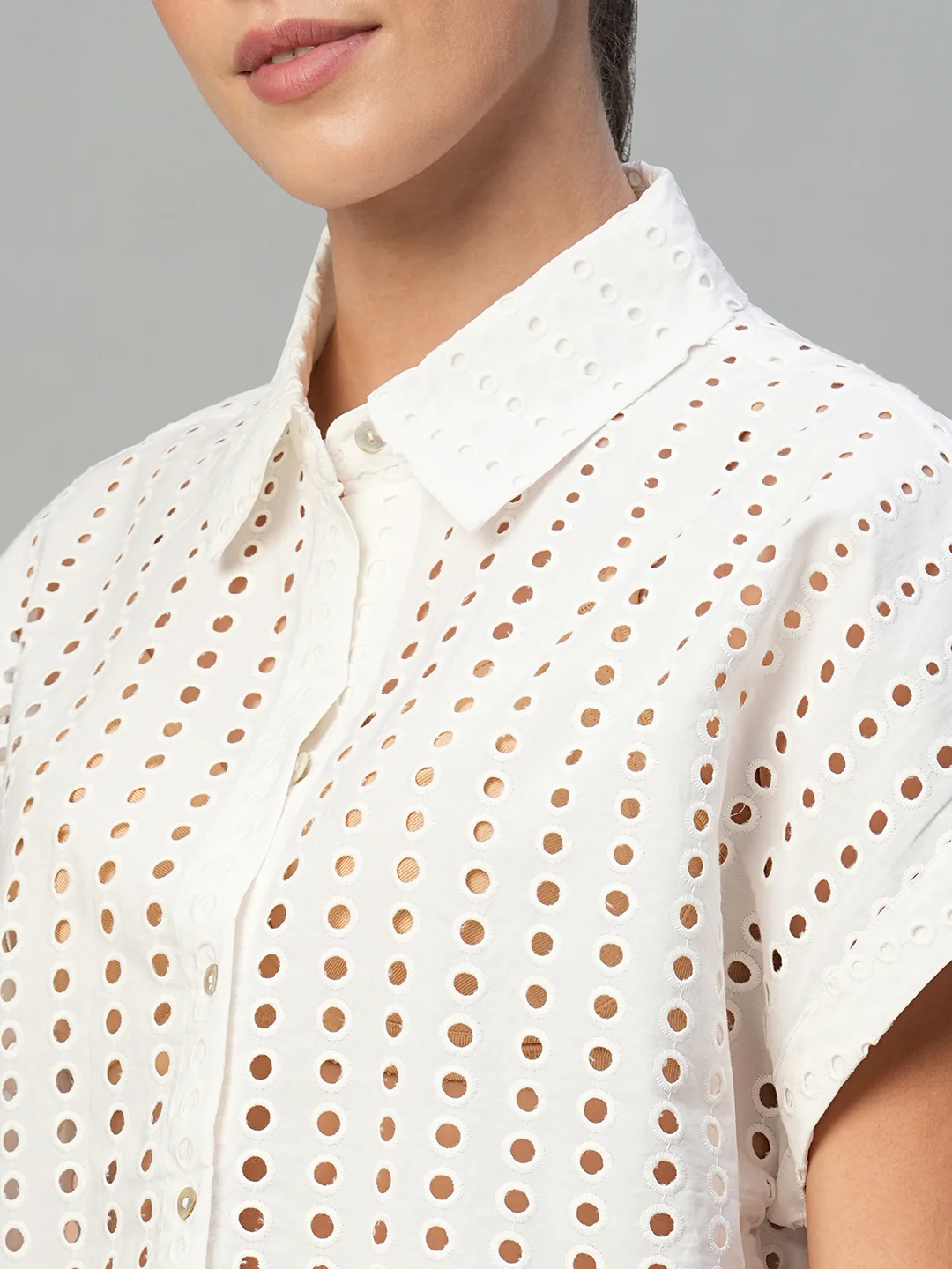 Women's White 100% Cotton Boxy Fit Blouse - Image 7