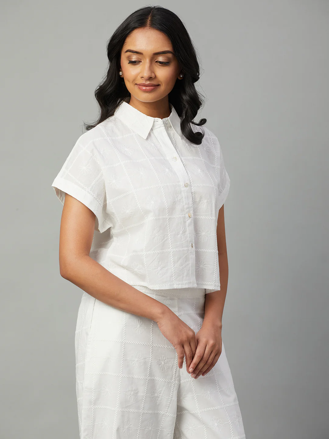 Women's White 100% Cotton Regular Fit Blouse - Image 4