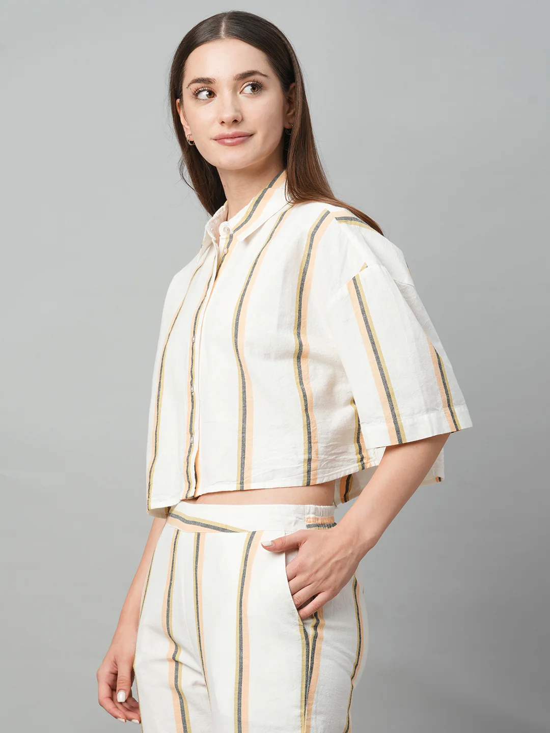 Women's Yellow Striped Linen Top - Image 5