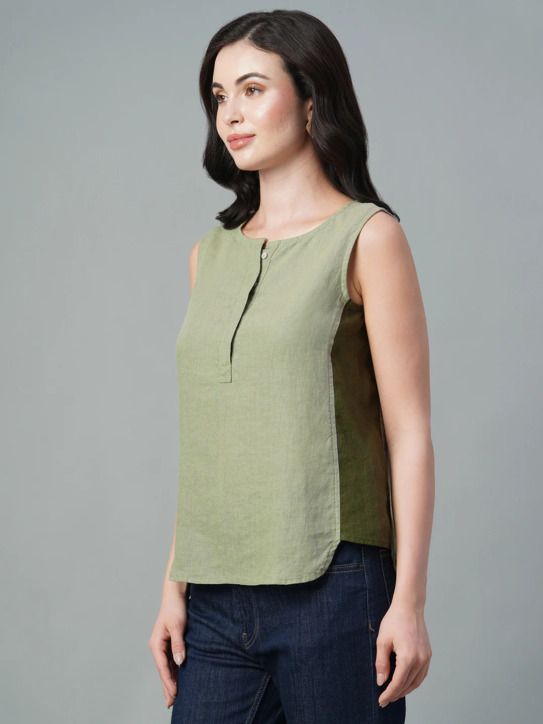 Women's Sage 100% Linen Regular Fit Blouse - Image 3