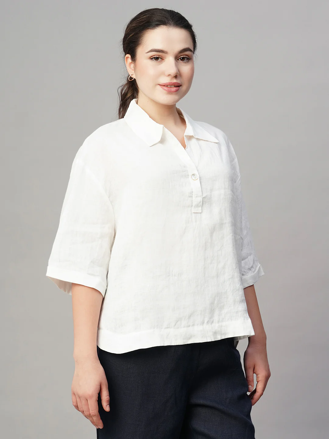 Women's White 100% Linen Boxy Fit Blouse - Image 4