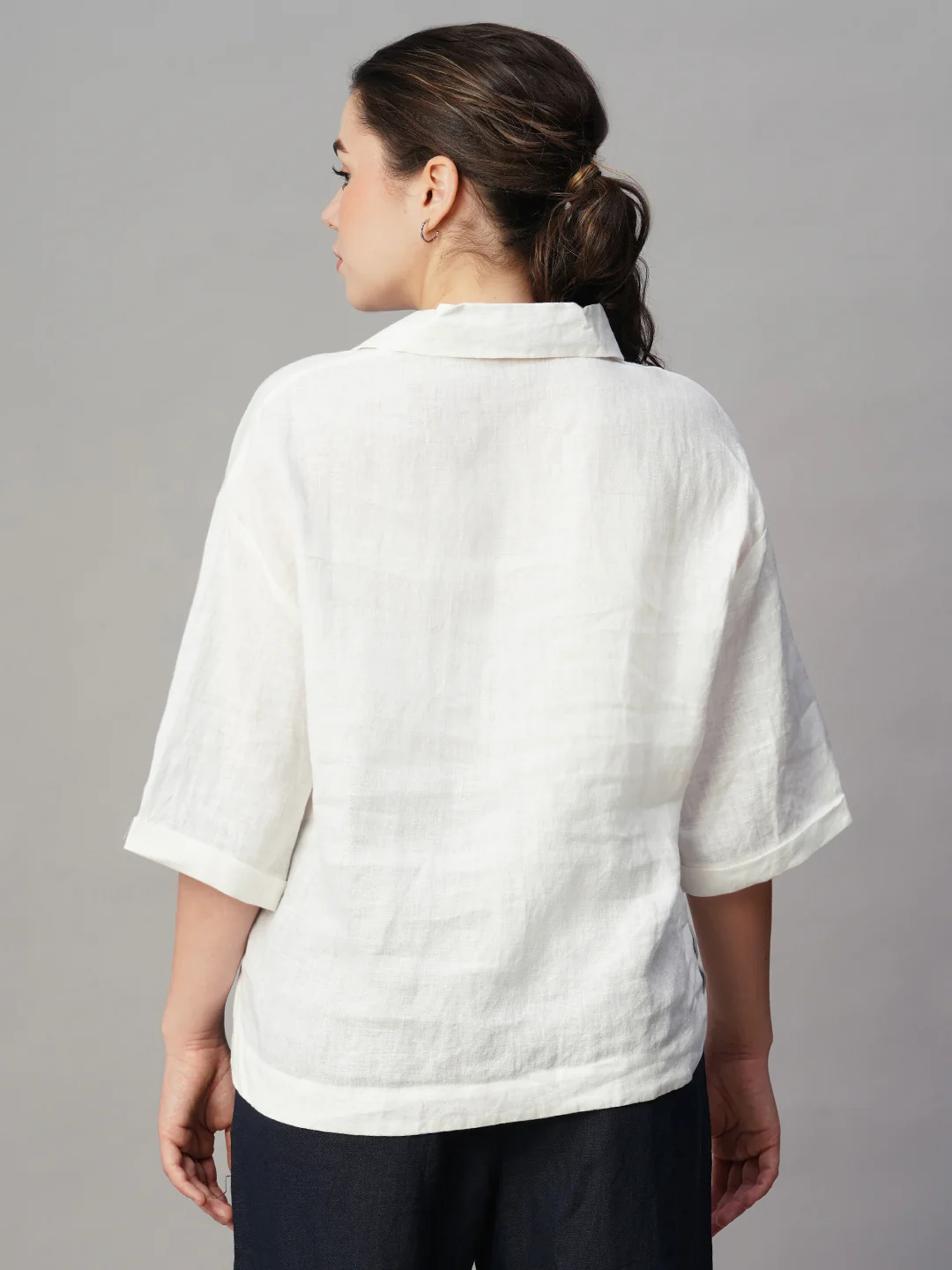 Women's White 100% Linen Boxy Fit Blouse - Image 5