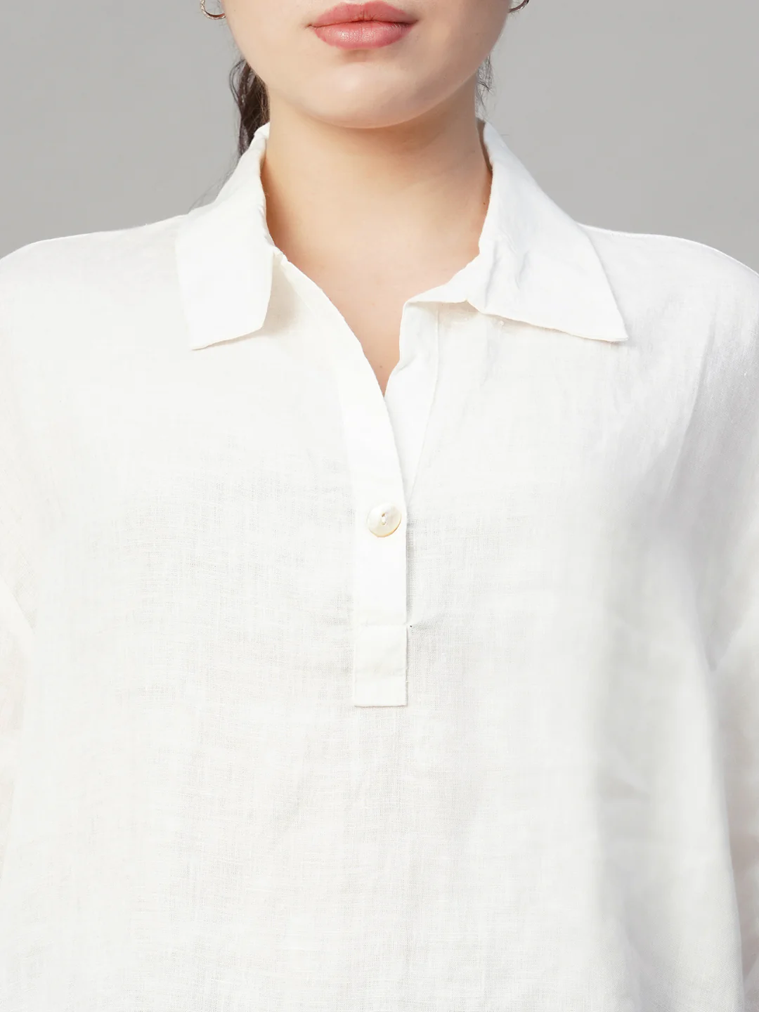 Women's White 100% Linen Boxy Fit Blouse - Image 6