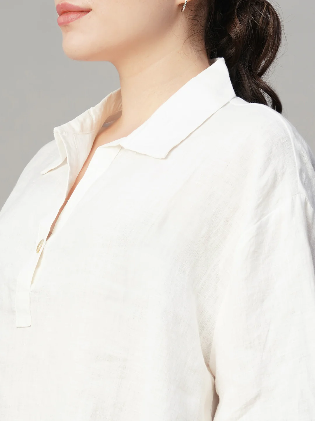 Women's White 100% Linen Boxy Fit Blouse - Image 7