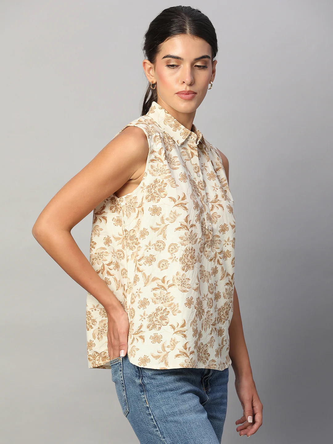 Women's Brown 100% Linen Regular Fit Blouse - Image 4