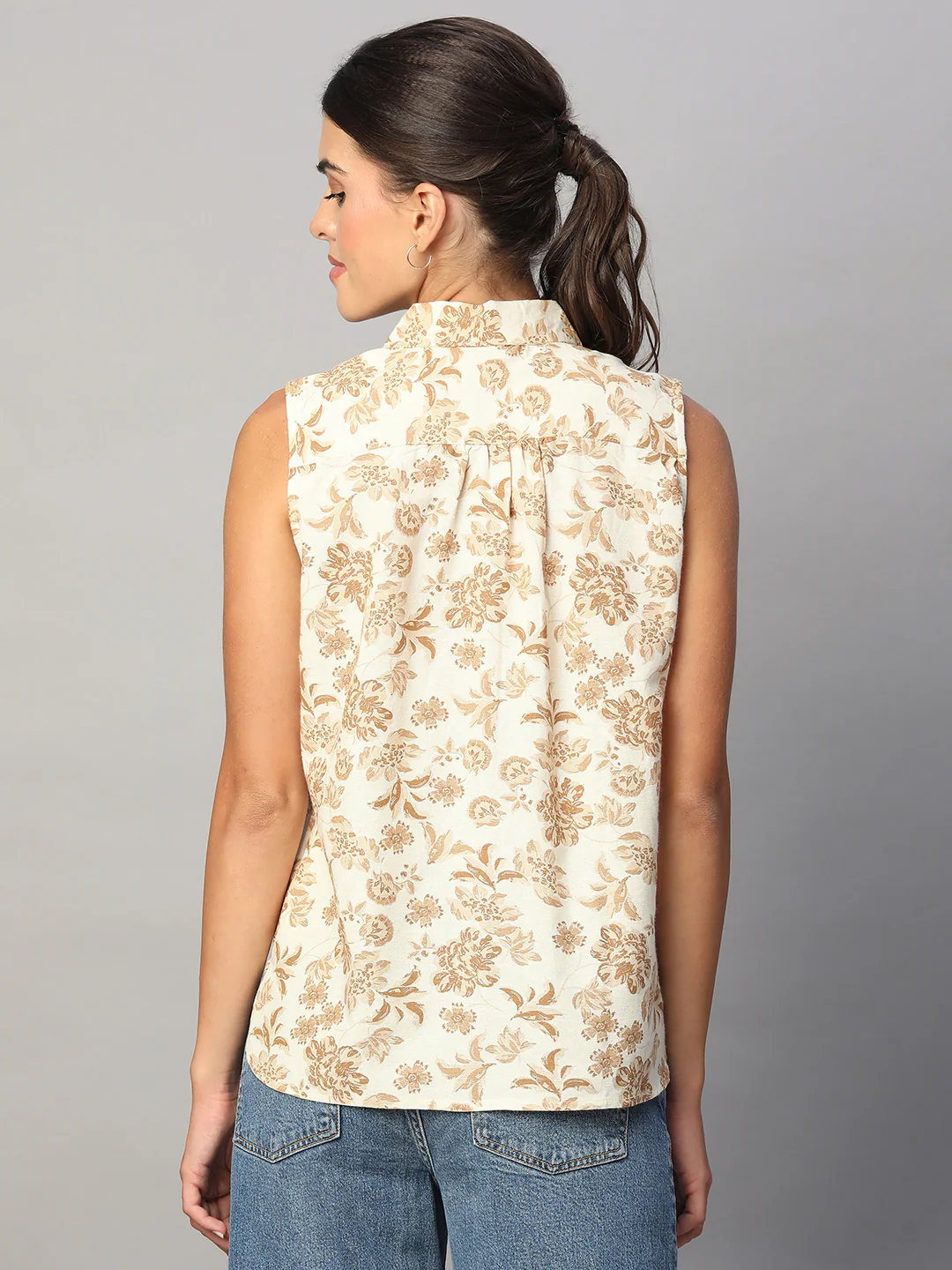 Women's Brown 100% Linen Regular Fit Blouse - Image 5