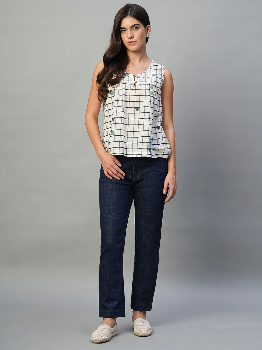 Women's Blue 100% Cotton Regular Fit Blouse - Image 2