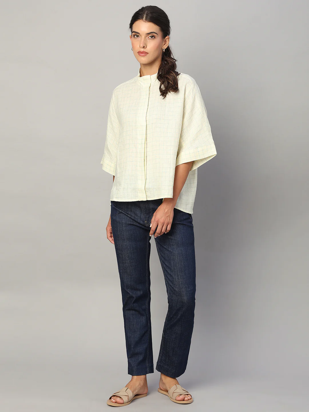 Women's Cream 100% Linen Boxy Fit Blouse - Image 2