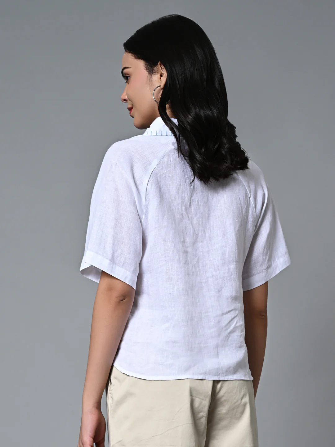 Women's White Linen Excel Regular Fit Blouse - Image 5