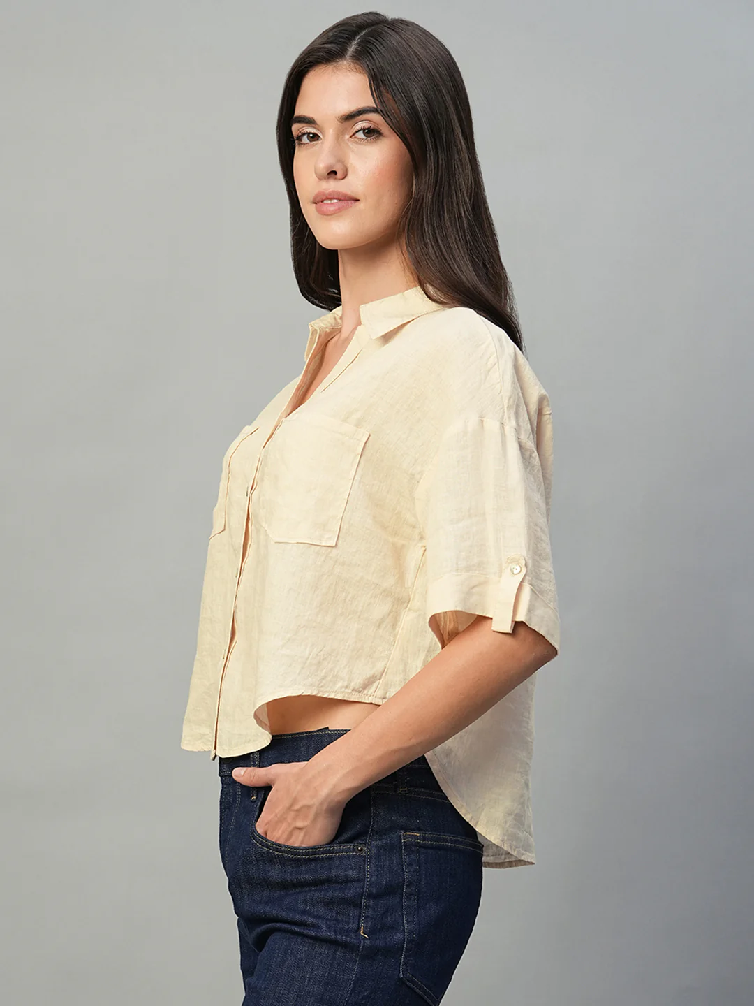 Women's Ivory 100% Linen Boxy Fit Blouse - Image 3