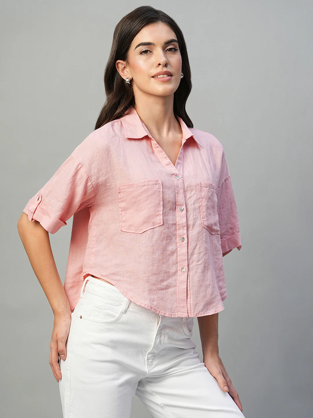 Women's Rose 100% Linen Boxy Fit Blouse - Image 3