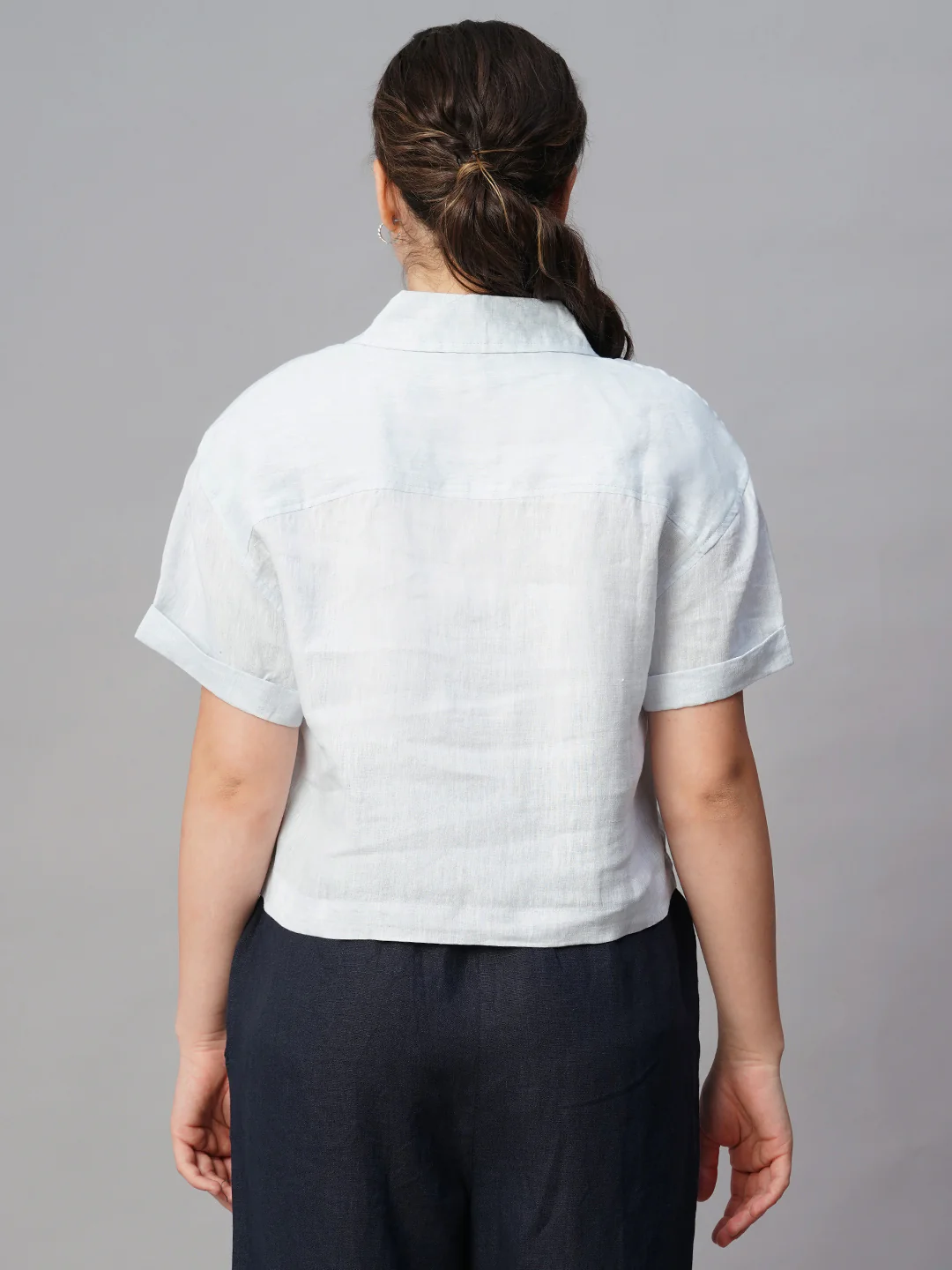 Women's Blue Linen Regular Fit Blouse - Image 5
