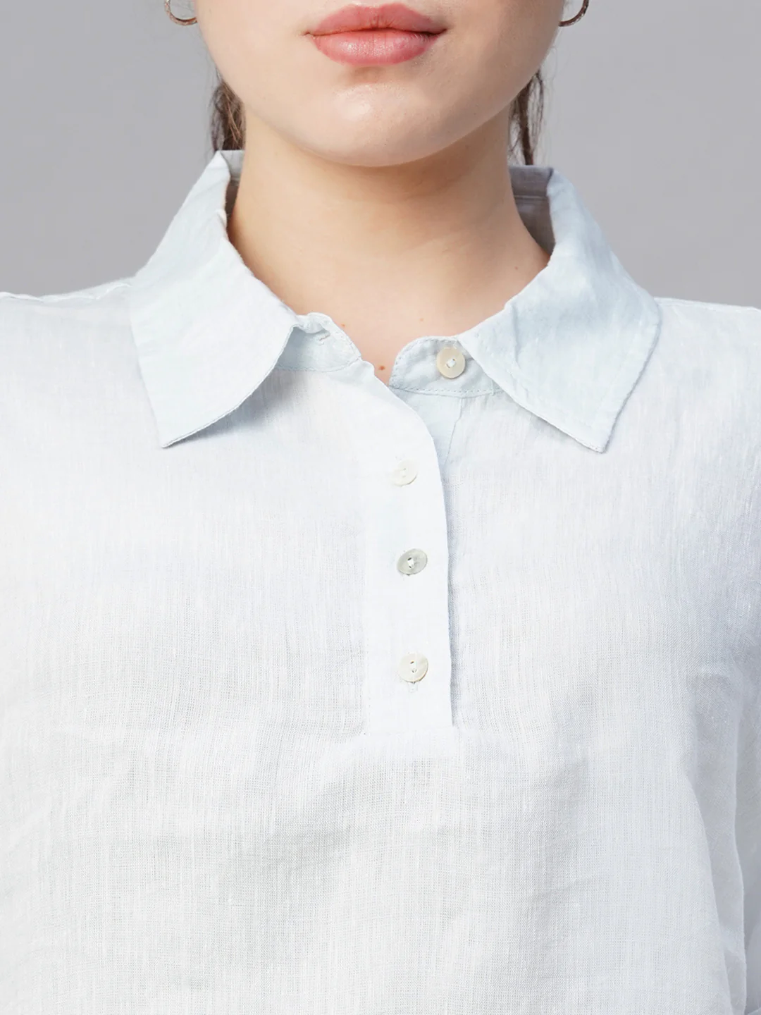 Women's Blue Linen Regular Fit Blouse - Image 6