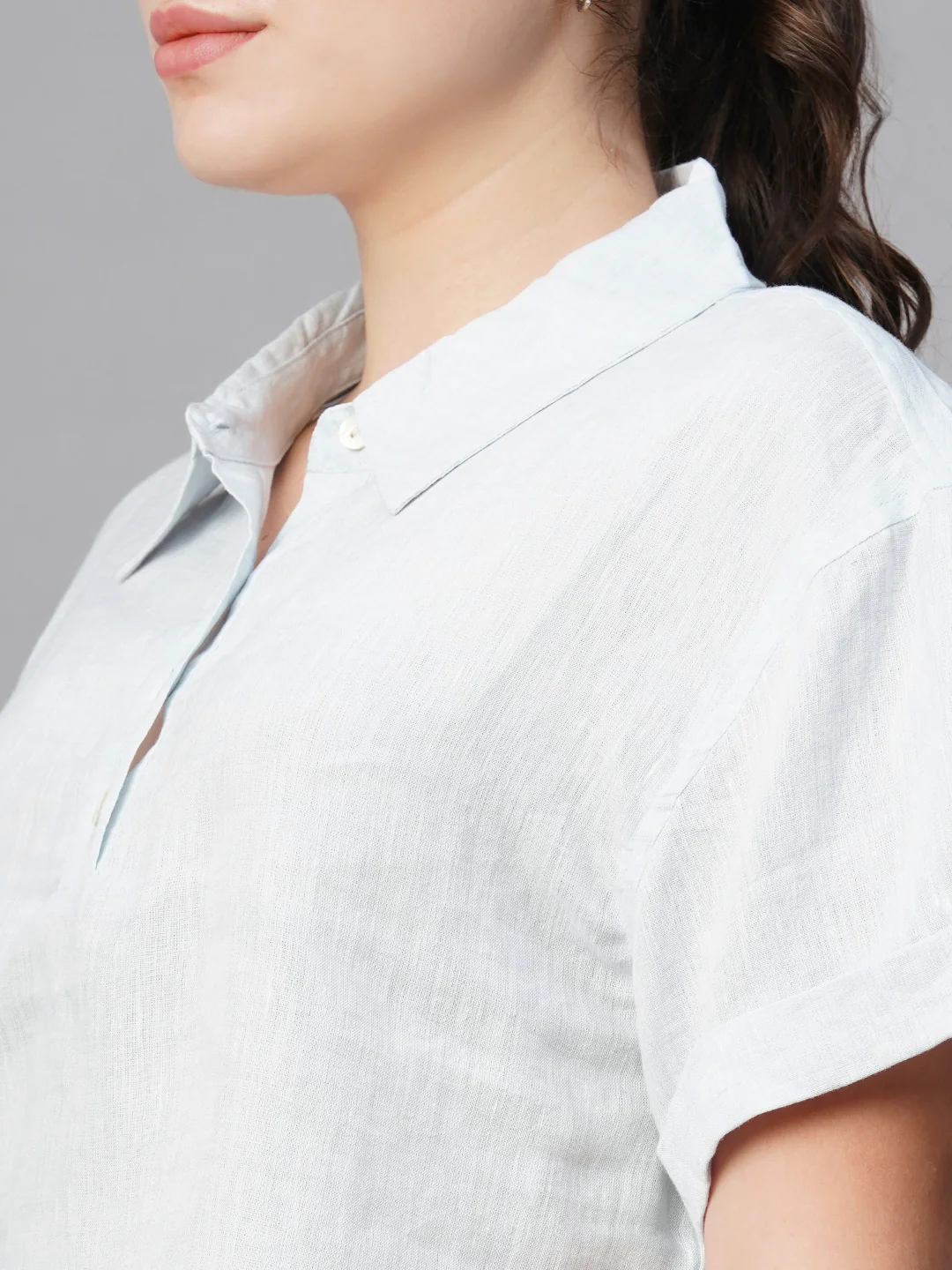 Women's Blue Linen Regular Fit Blouse - Image 7
