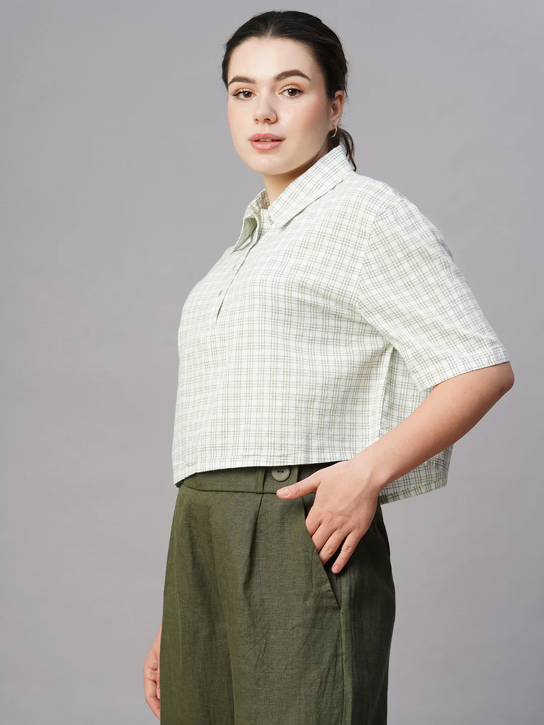 Women's White Cotton Linen Boxy Fit Blouse - Image 3