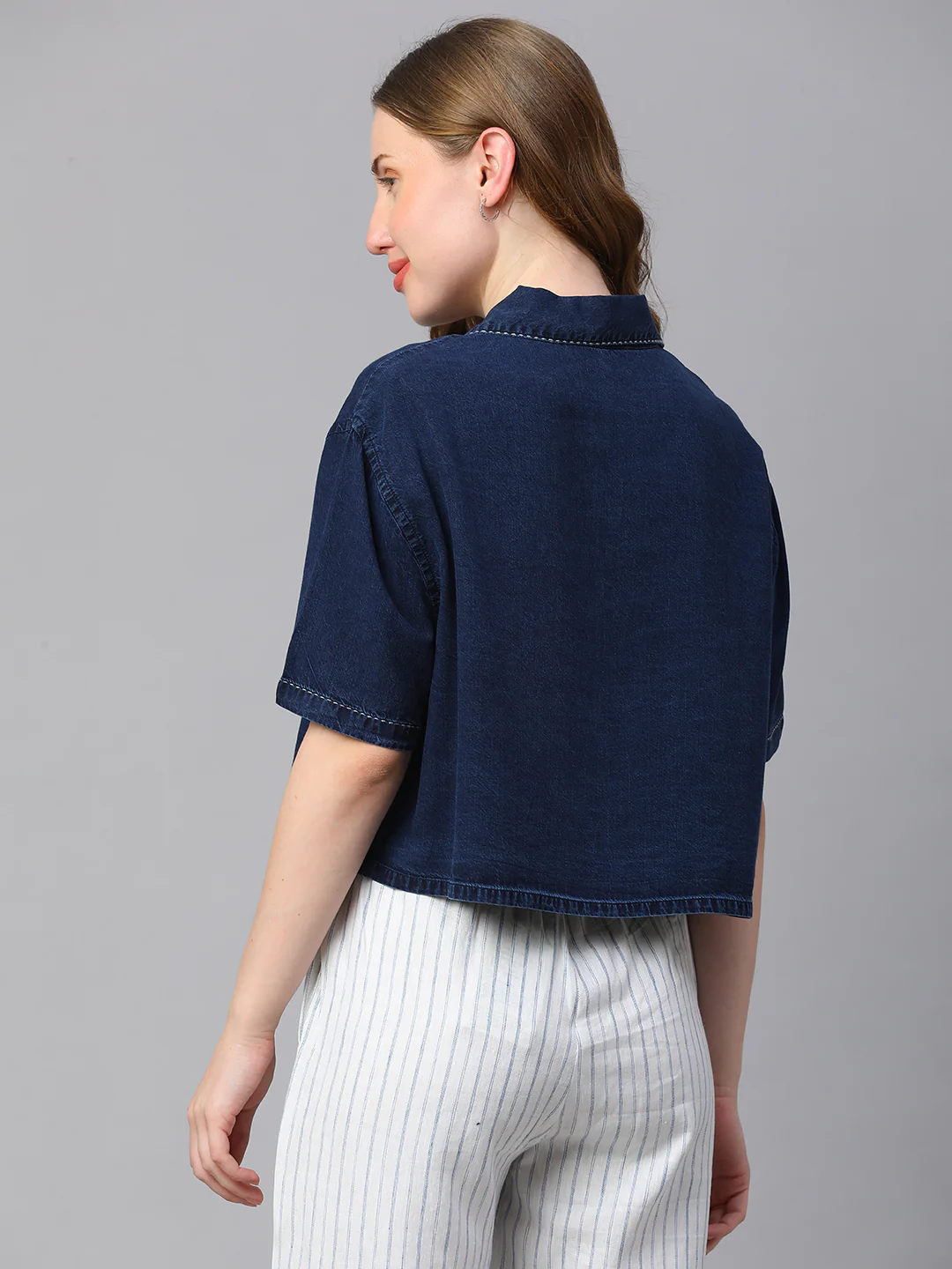 Women's Indigo Cotton Boxy Fit Blouse - Image 6