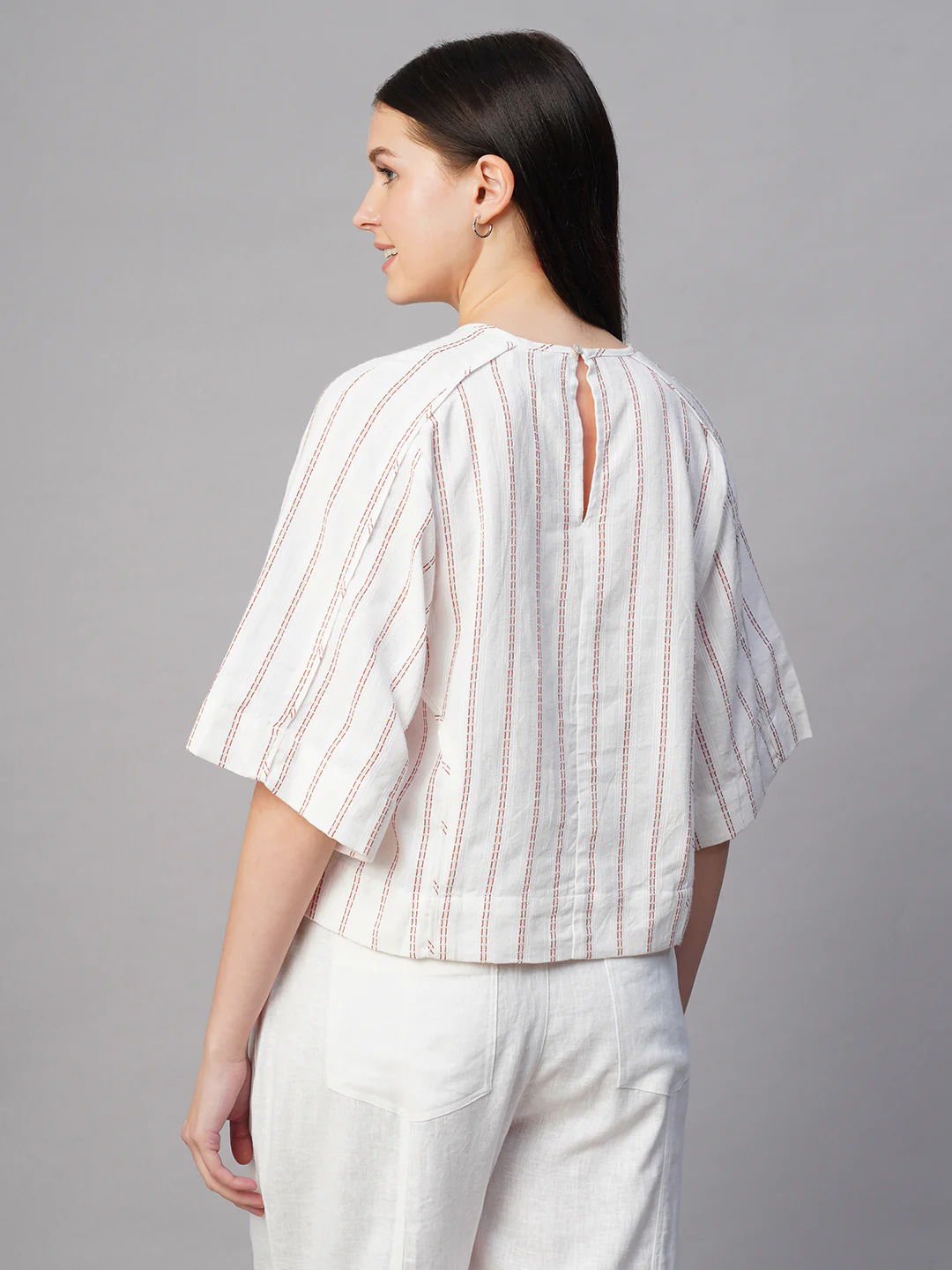 Women's Rust/Natural Cotton Linen Boxy Fit Blouse - Image 5