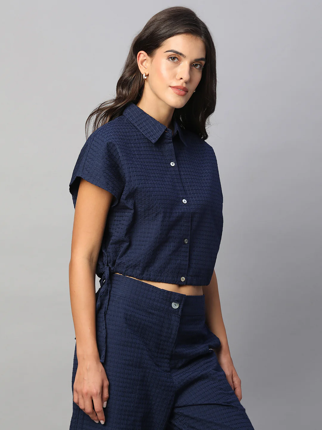 Women's Navy 100% Cotton Regular Fit Blouse - Image 4