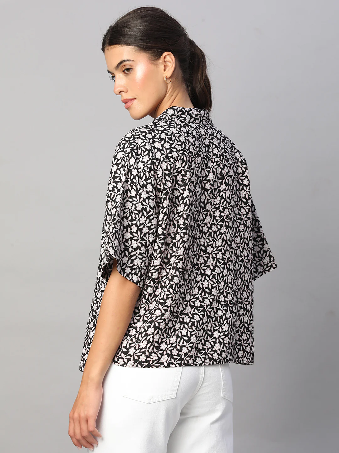 Women's Black Linen Viscose Boxy Fit Blouse - Image 5