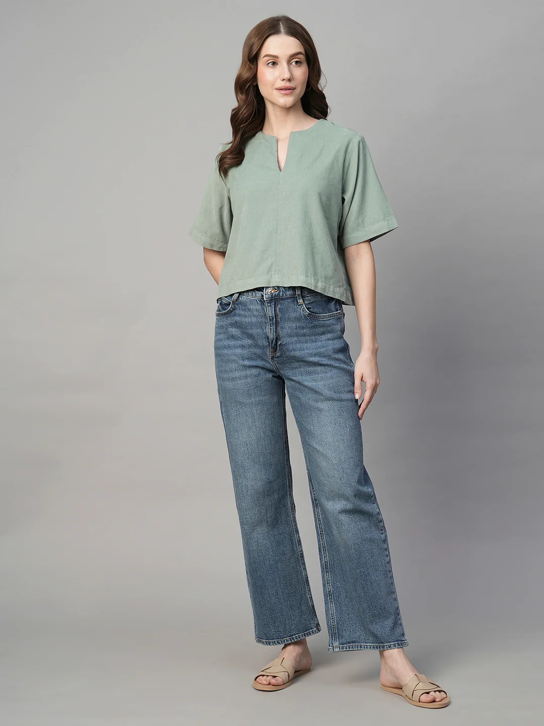 Women's Corduroy Mint 100% Cotton Regular Fit Blouse - Image 2