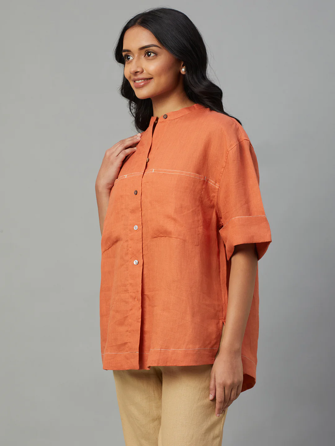 Women's Coral 100% Linen Boxy Fit Blouse - Image 2