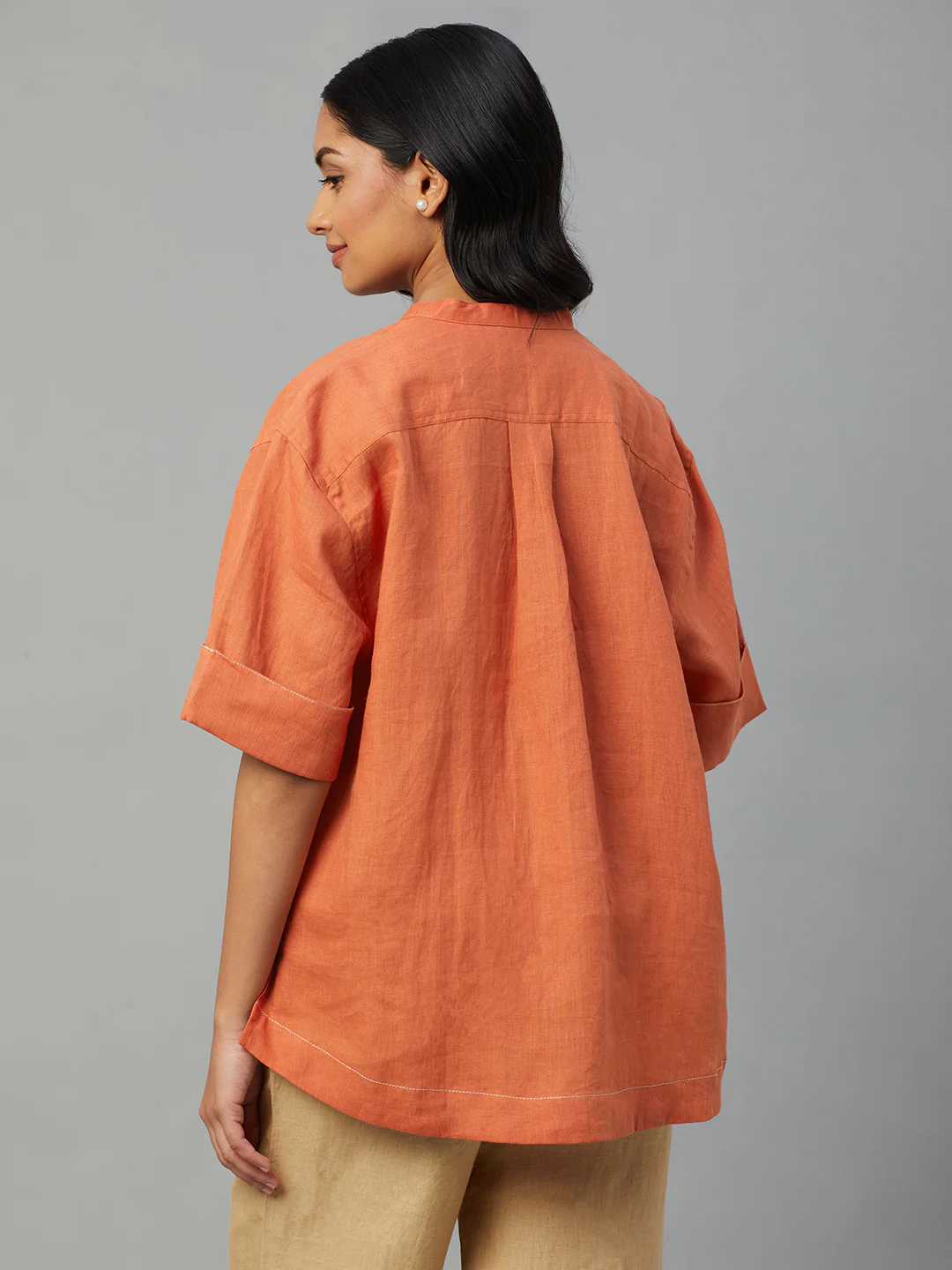 Women's Coral 100% Linen Boxy Fit Blouse - Image 4