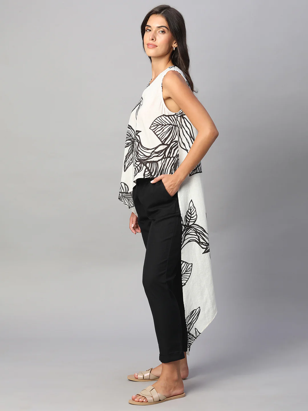 Women's White Cotton Flax Regular Fit Blouse - Image 3