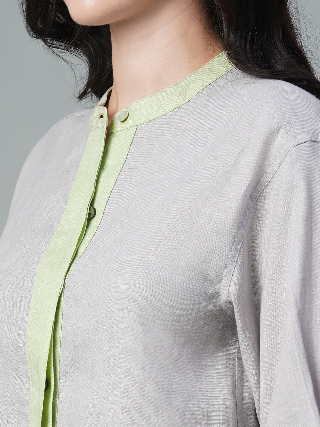Women's Grey 100% Linen Regular Fit Blouse - Image 7