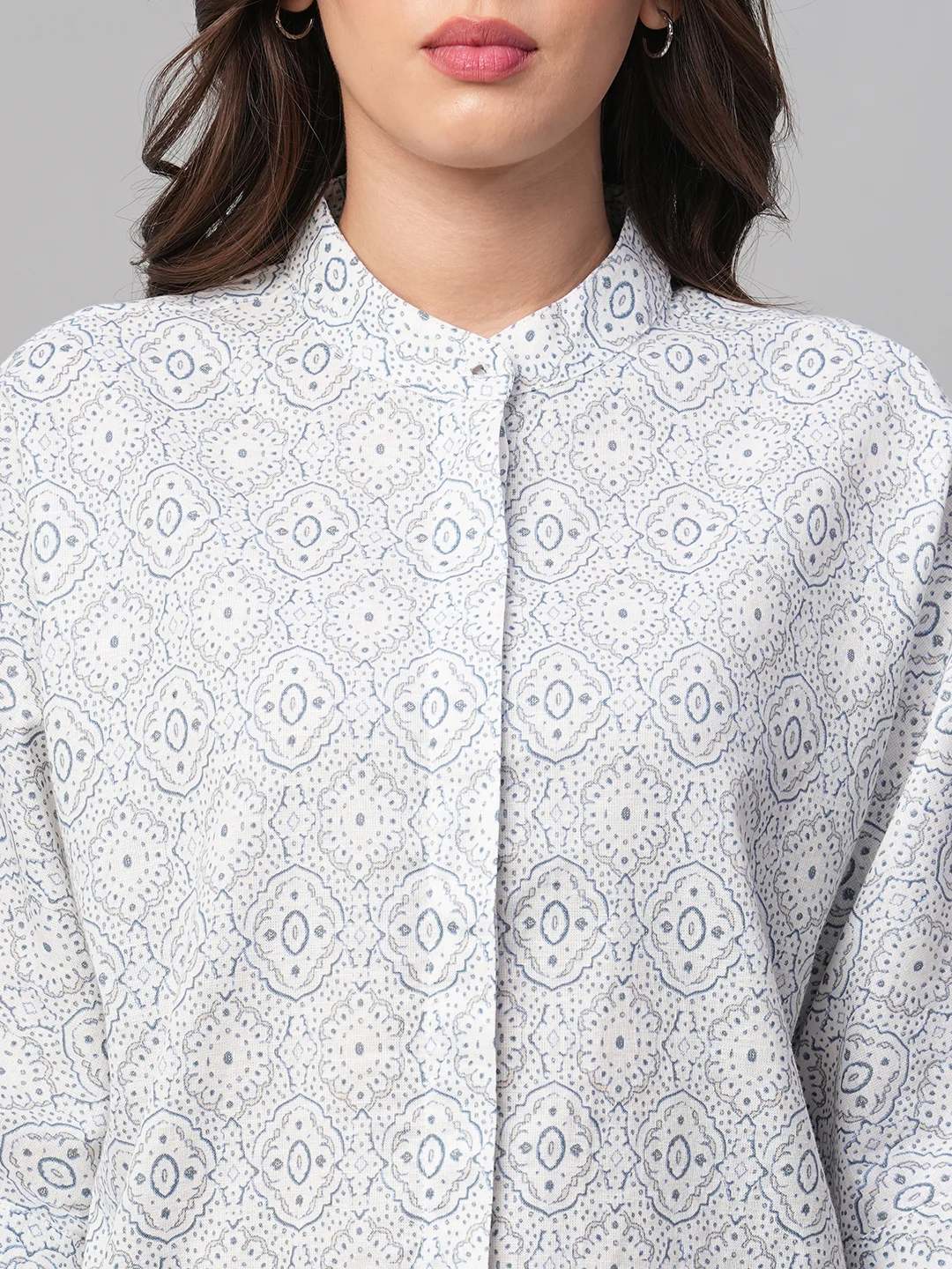 Women's White Linen Viscose Regular Fit Blouse - Image 6