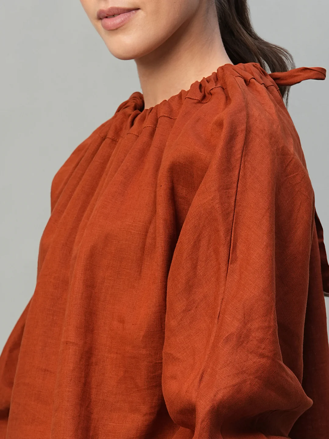 Women's Rust 100% Linen Regular Fit Blouse - Image 7