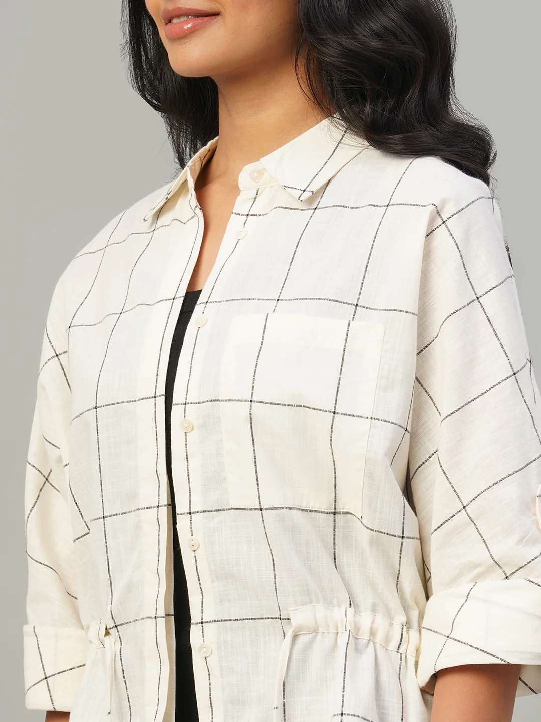 Women's Natural/Black 100% Cotton Regular Fit Blouse - Image 7