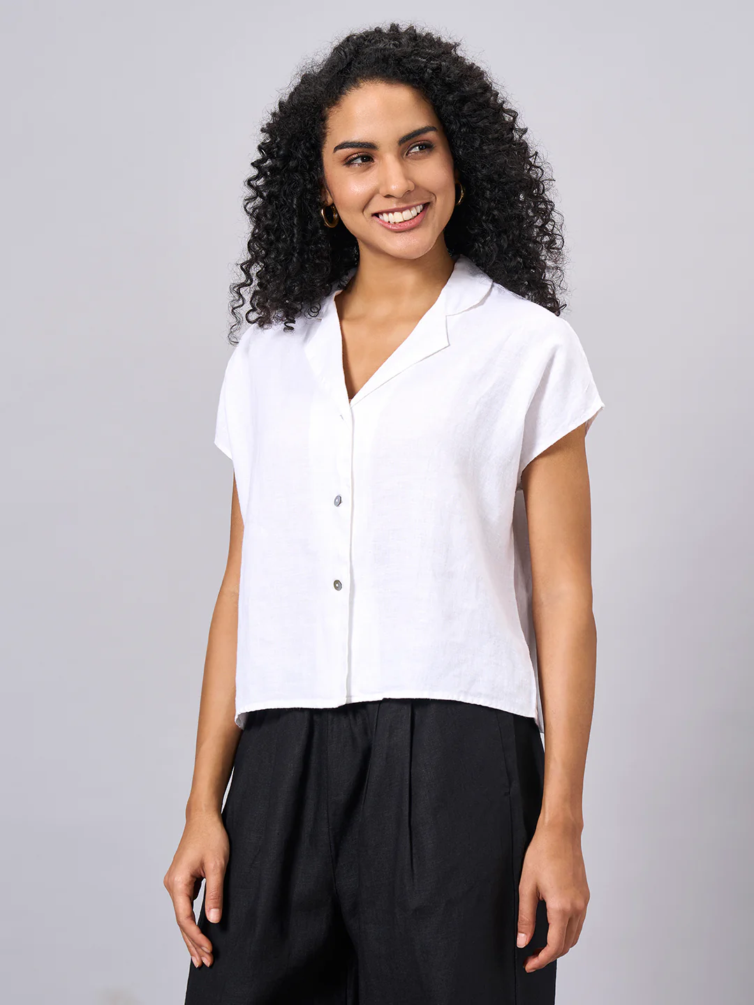 Women's White 100% Linen Regular Fit Blouse - Image 2