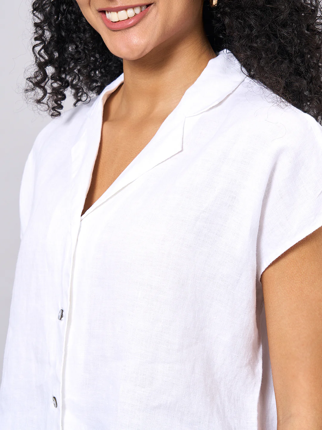 Women's White 100% Linen Regular Fit Blouse - Image 7
