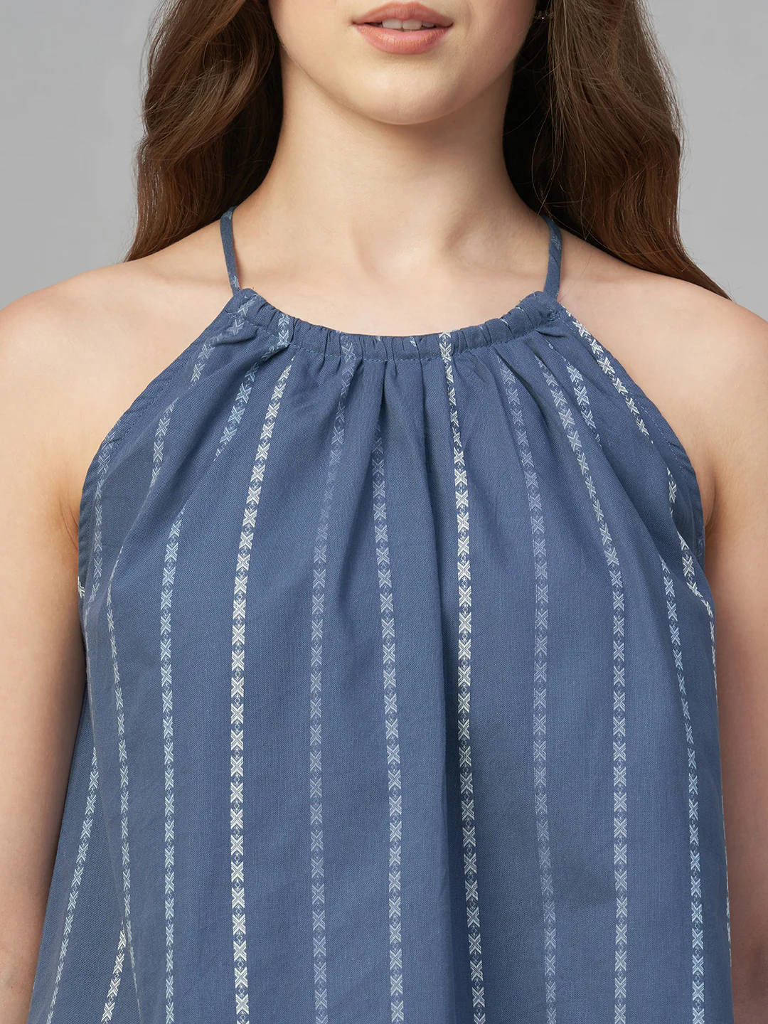 Women's Blue 100% Cotton Regular Fit Blouse - Image 6