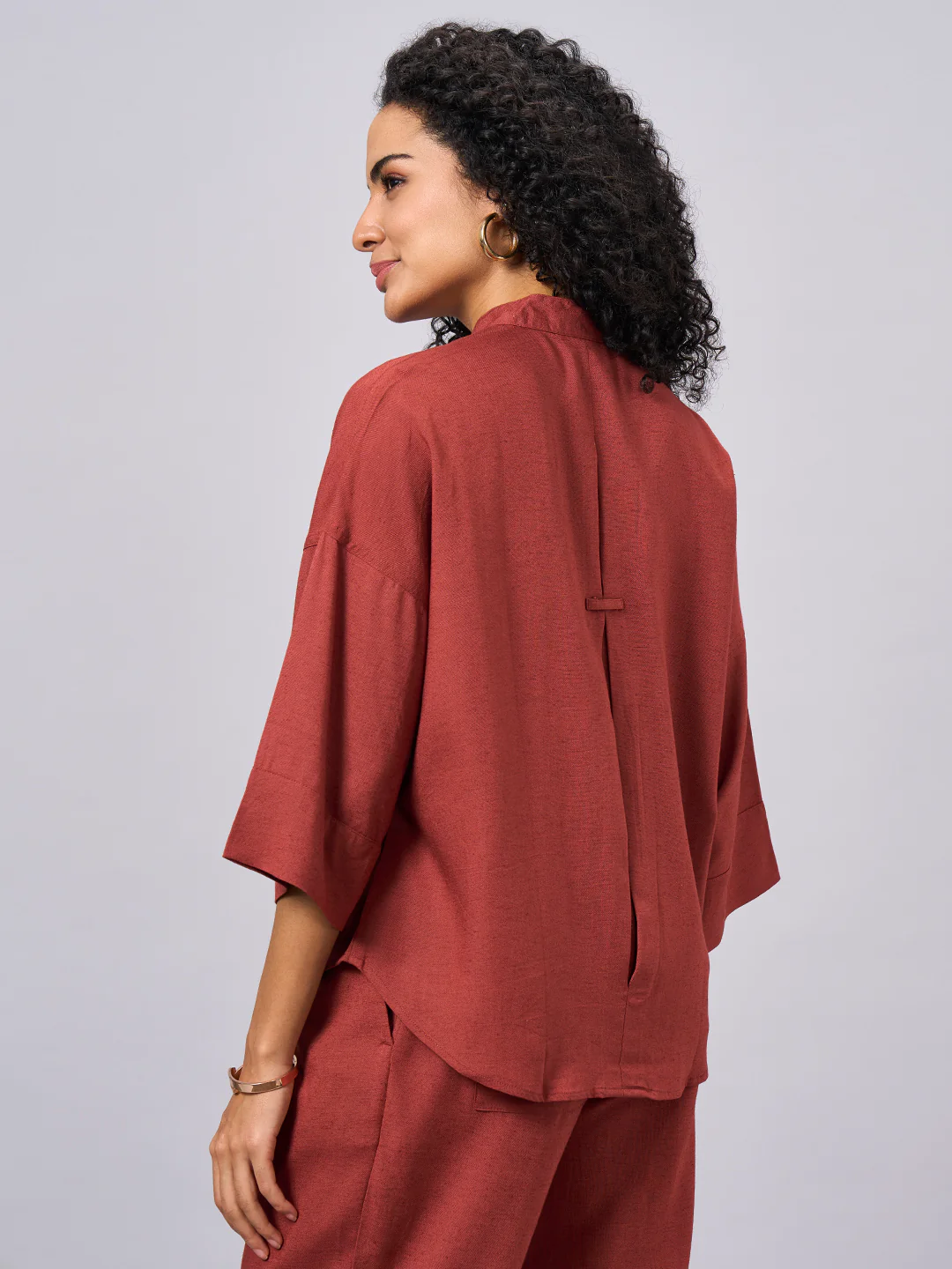 Women's Rust Linen Viscose Boxy Fit Blouse - Image 4