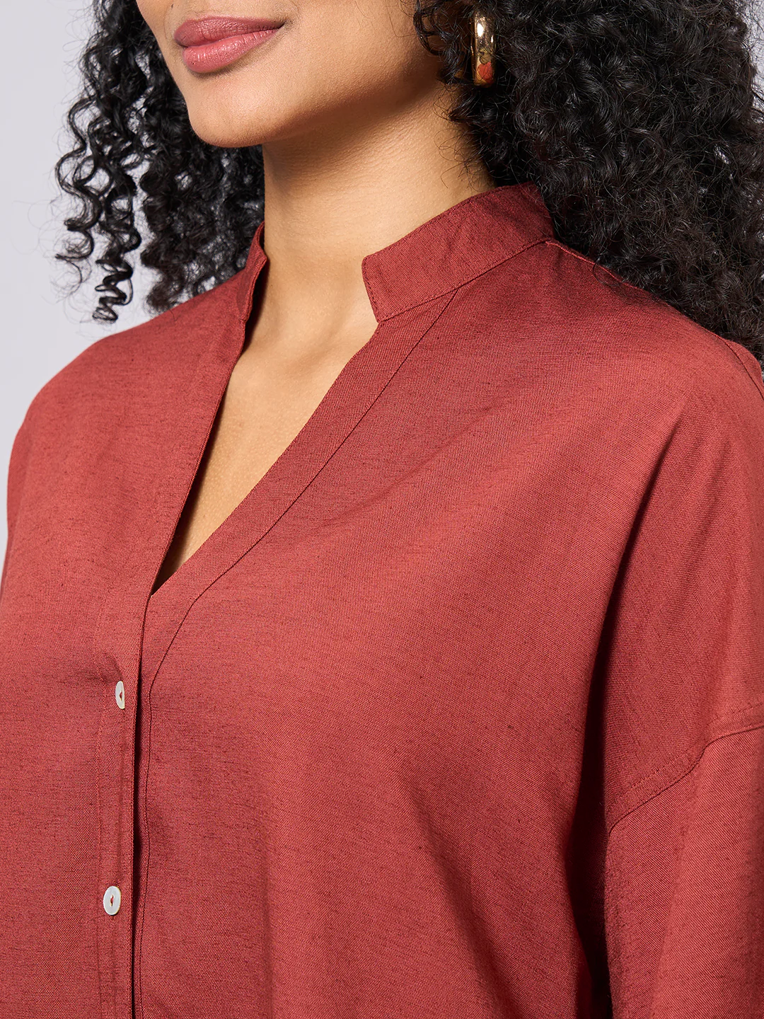 Women's Rust Linen Viscose Boxy Fit Blouse - Image 7